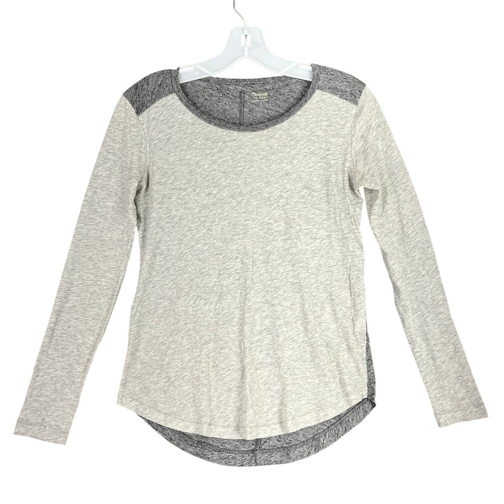 Madewell Contrast Raglan Long Sleeve Tee Colorblock Slub Knit‎ Cotton XXS Womens